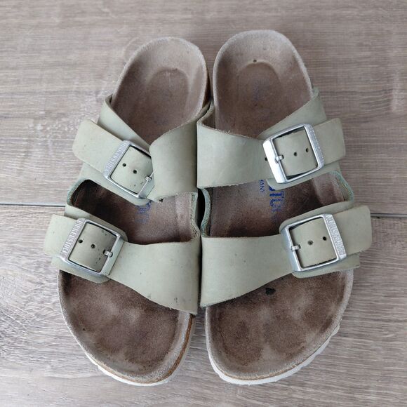 Birkenstock Arizona Sandals Women Size 36 US 5-5.5 Green Birkibuc 2 Strap Slides - Picture 8 of 13